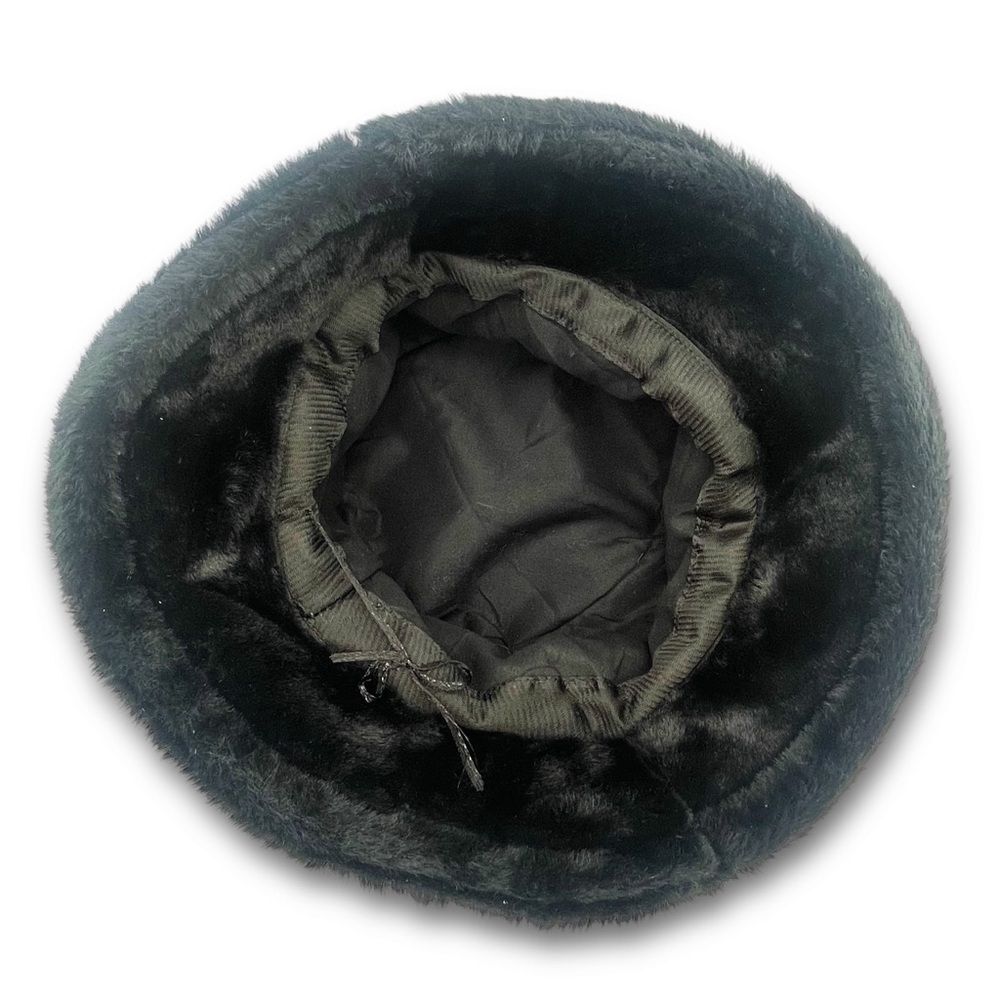 Black Faux Fur Bucket Hat Winter Soft Plush Fuzzy Warm Outerwear Unisex One Size - Picture 9 of 11